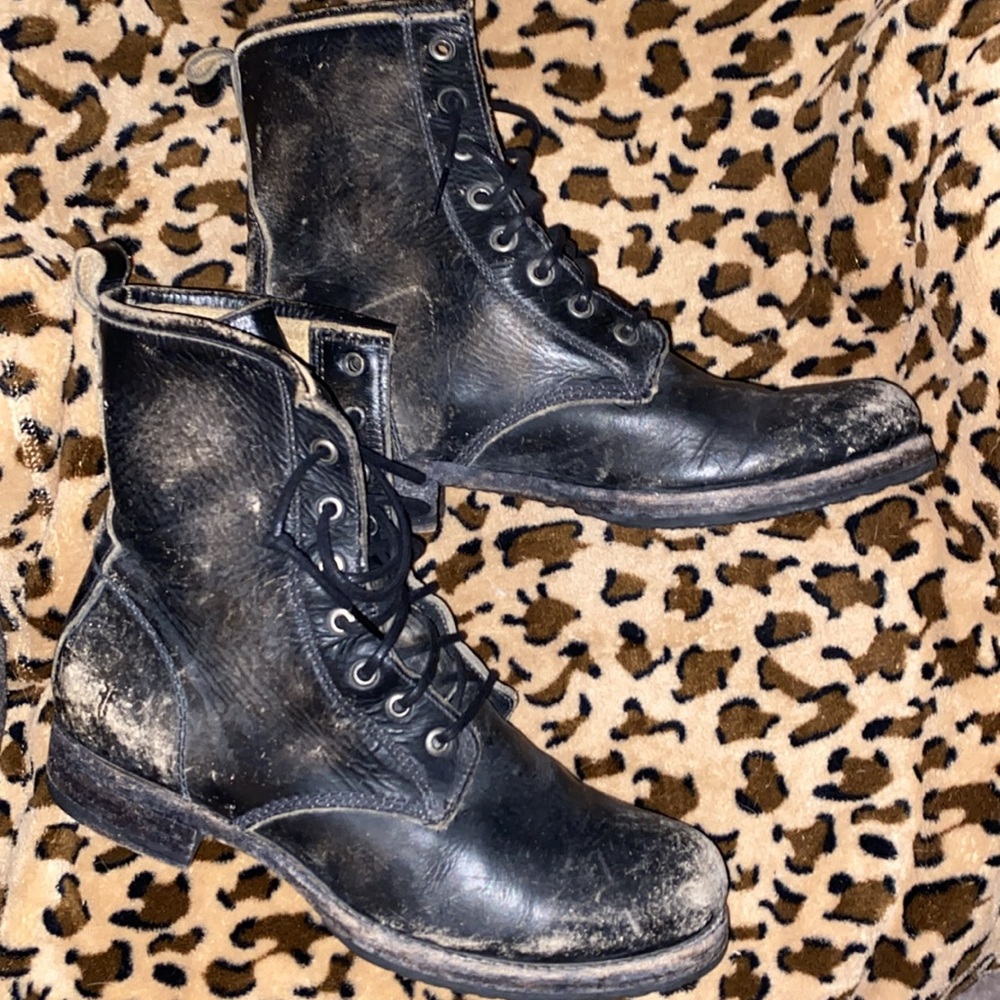 Frye Rogan distressed lace up combat-moto boots - Picture 2 of 7